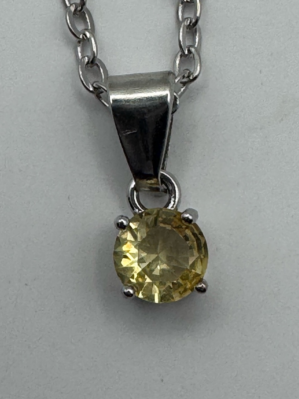 19" Yellow Citrine Solitaire Pendant Necklace